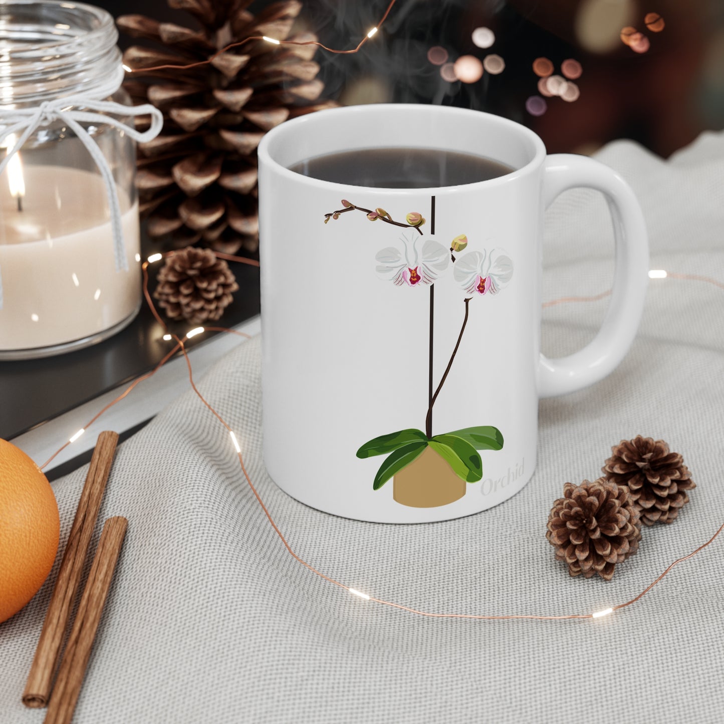White Orchid Plant and Flower Lover Mug - White