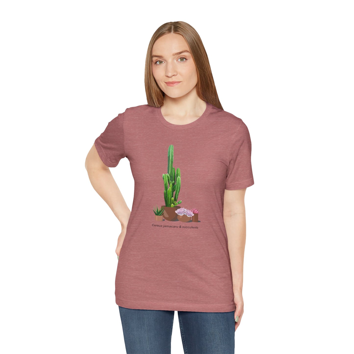 Cactus Jamacaru and Succulents T-Shirt - Heather Mauve