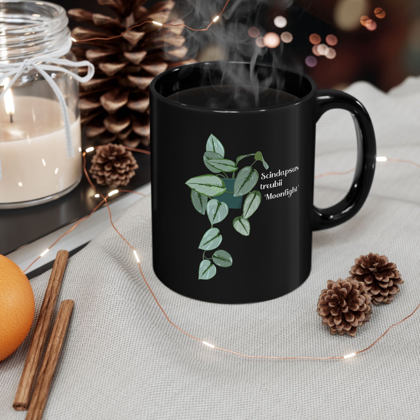 Scindapsus Treubii "Moonlight" Plant Lover Mug - Black