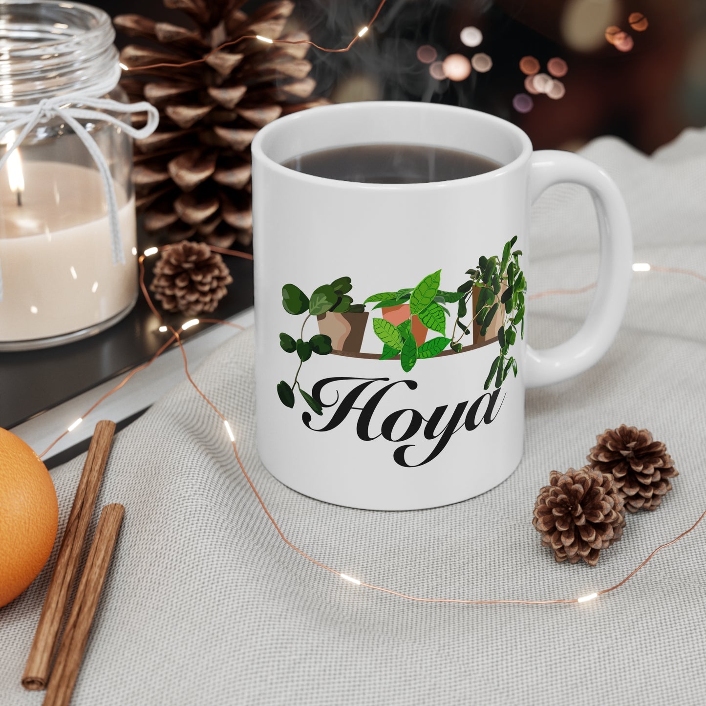 Hoya Kerrii, Callystophylla and Rotundiflora Trio Plant Lover Mug - White