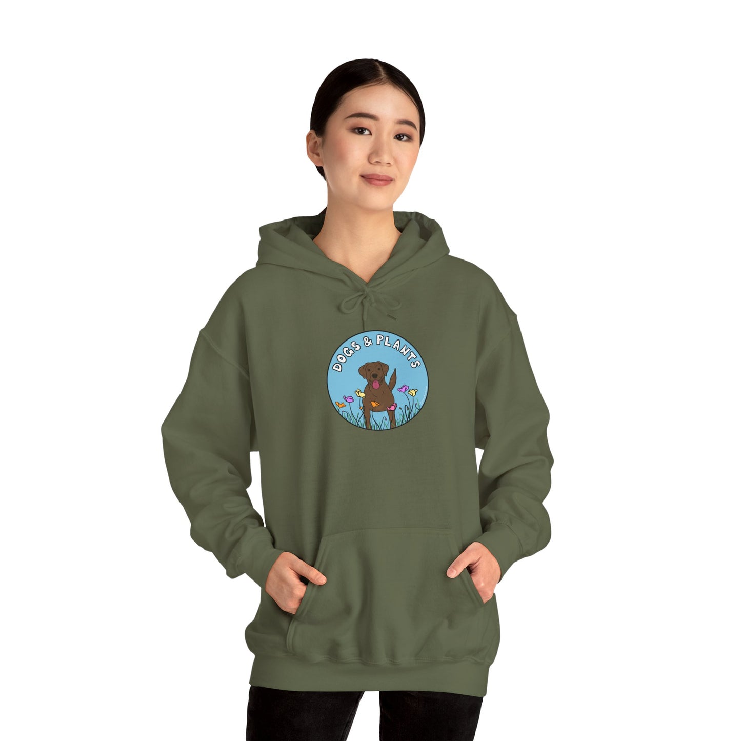 Dogs & Plants Hoodie for Brown Lab & Plant Lovers - Army Green