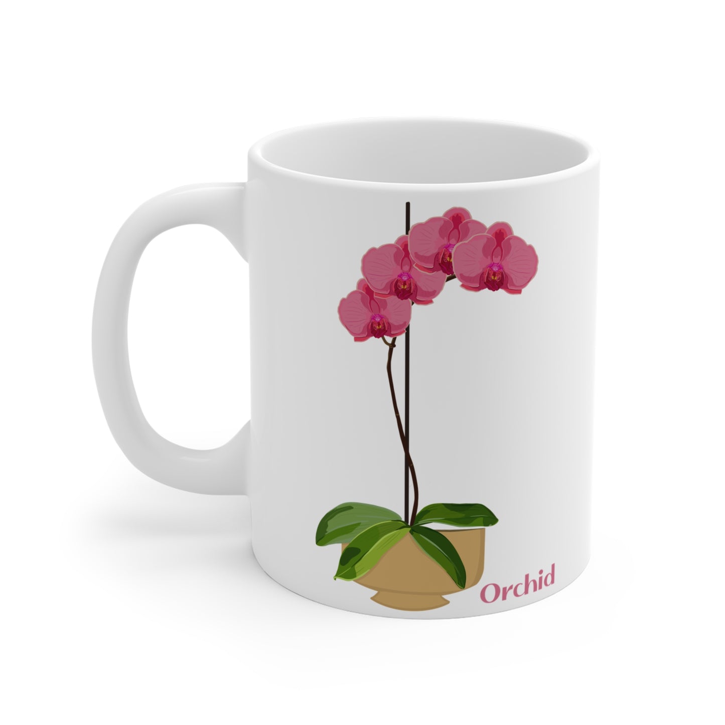 Pink Orchid Plant and Flower Lover Mug - White