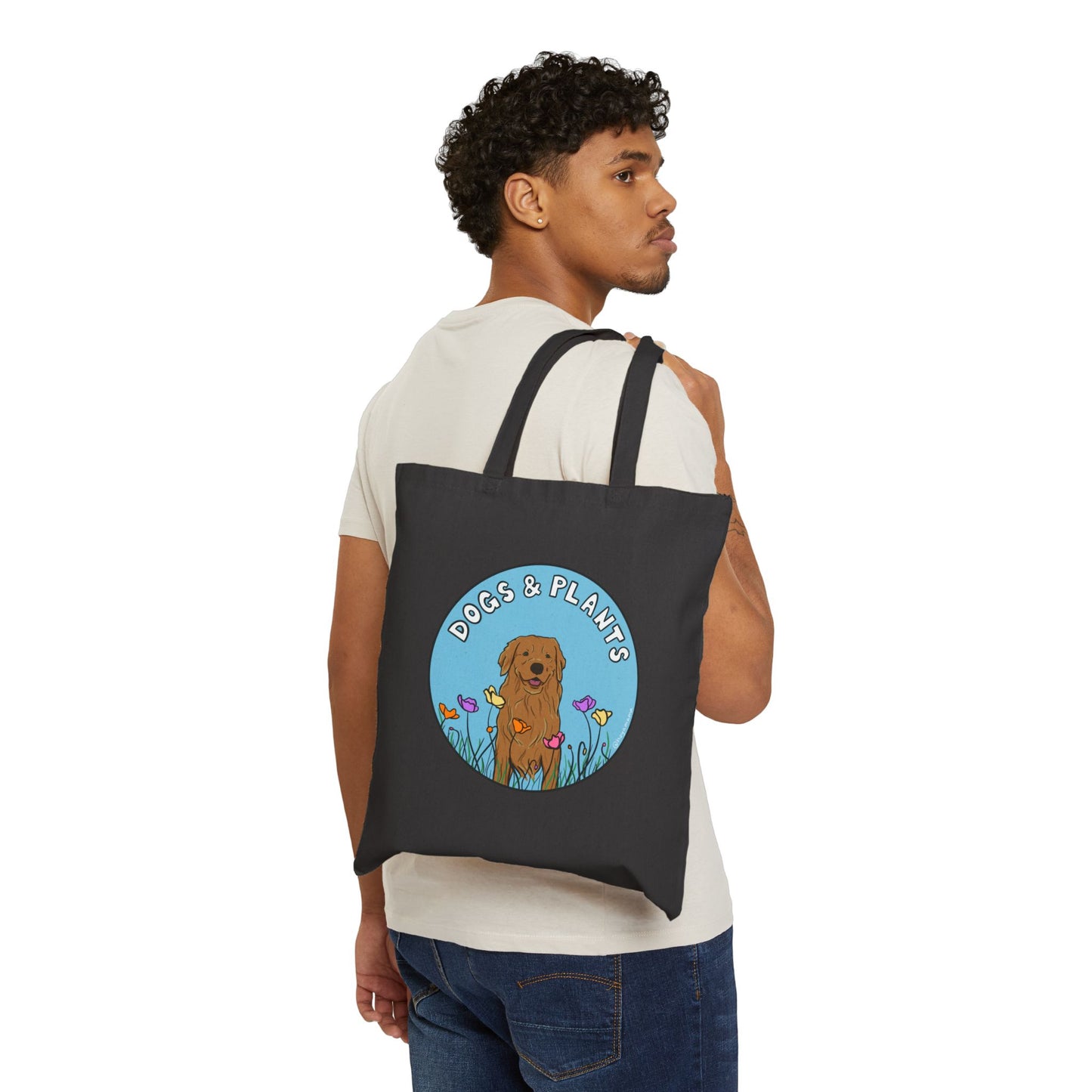 Dogs & Plants Golden Retriever & Plant Lover Canvas Tote Bag - Black