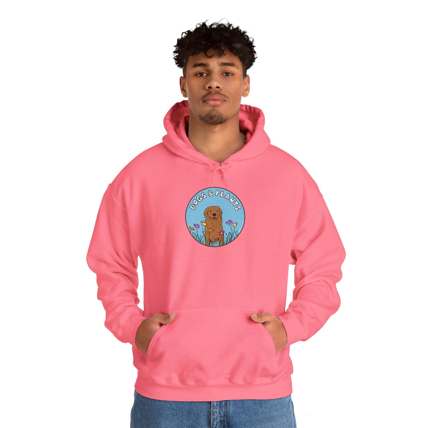 Dogs & Plants Hoodie for Golden Retriever & Plant Lovers - Pink