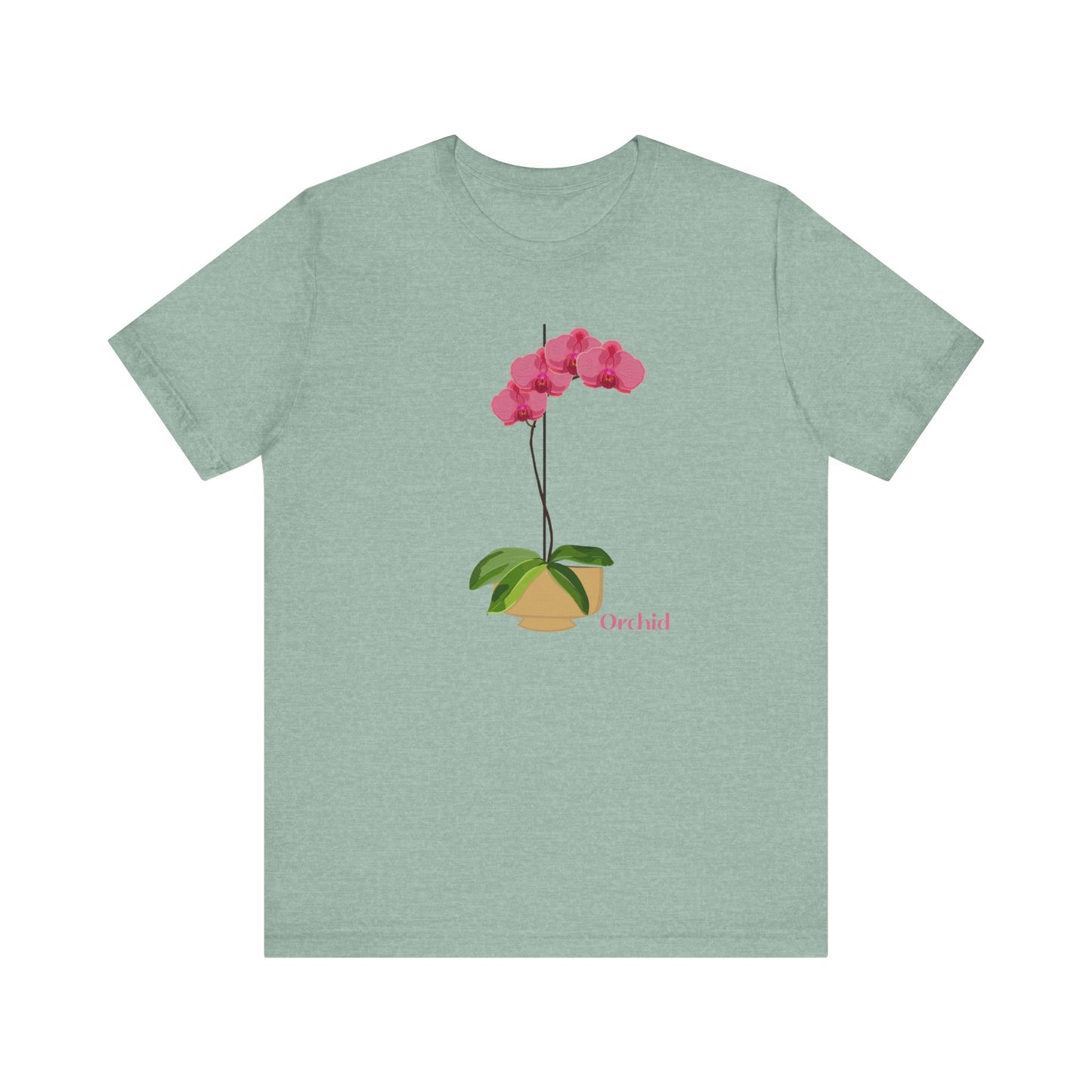 Pink Orchid T-Shirt for Plant and Flower Lovers - White, Tan, Mauve, Green or Blue