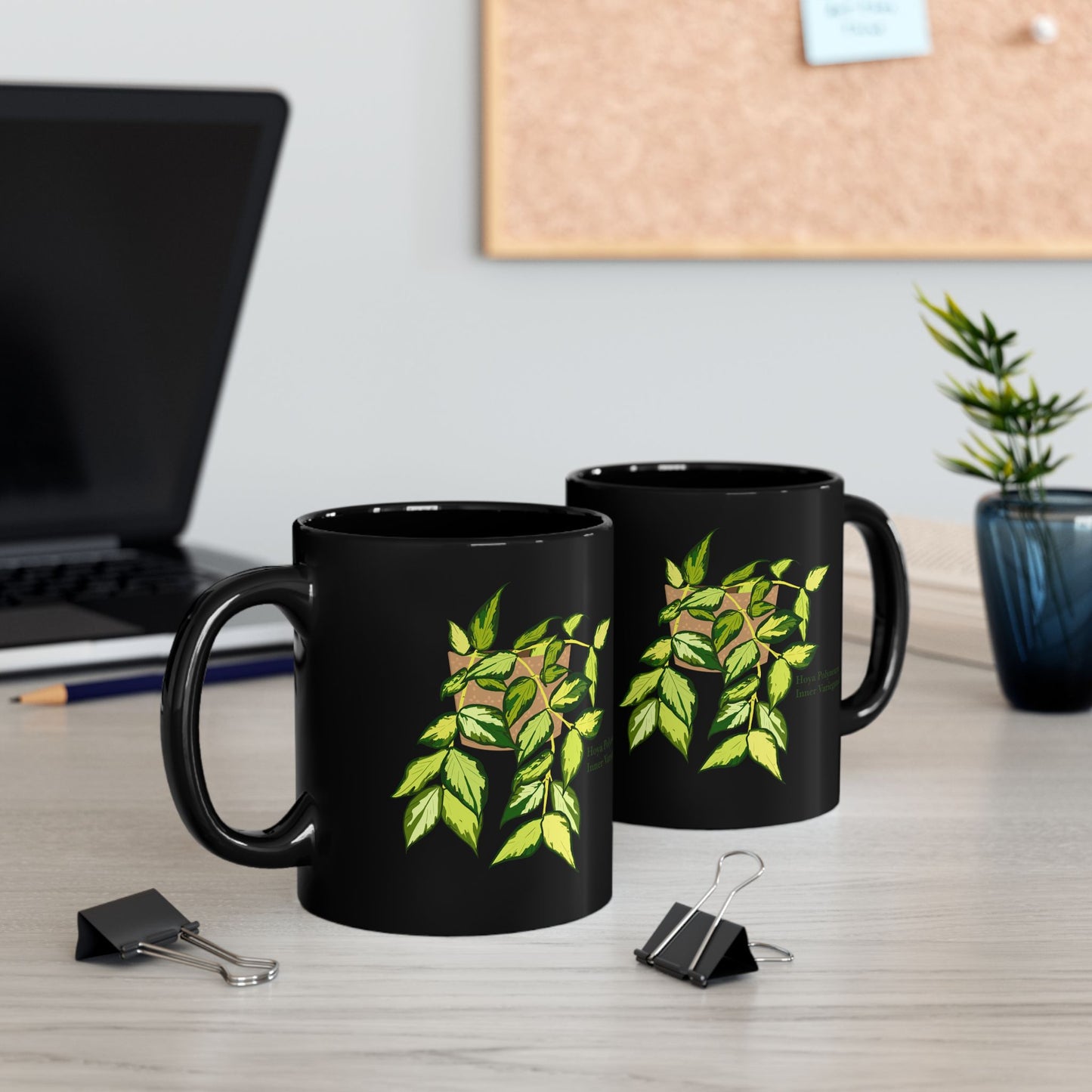 Hoya Polyneura Inner Variegated Plant Lover Mug - Black