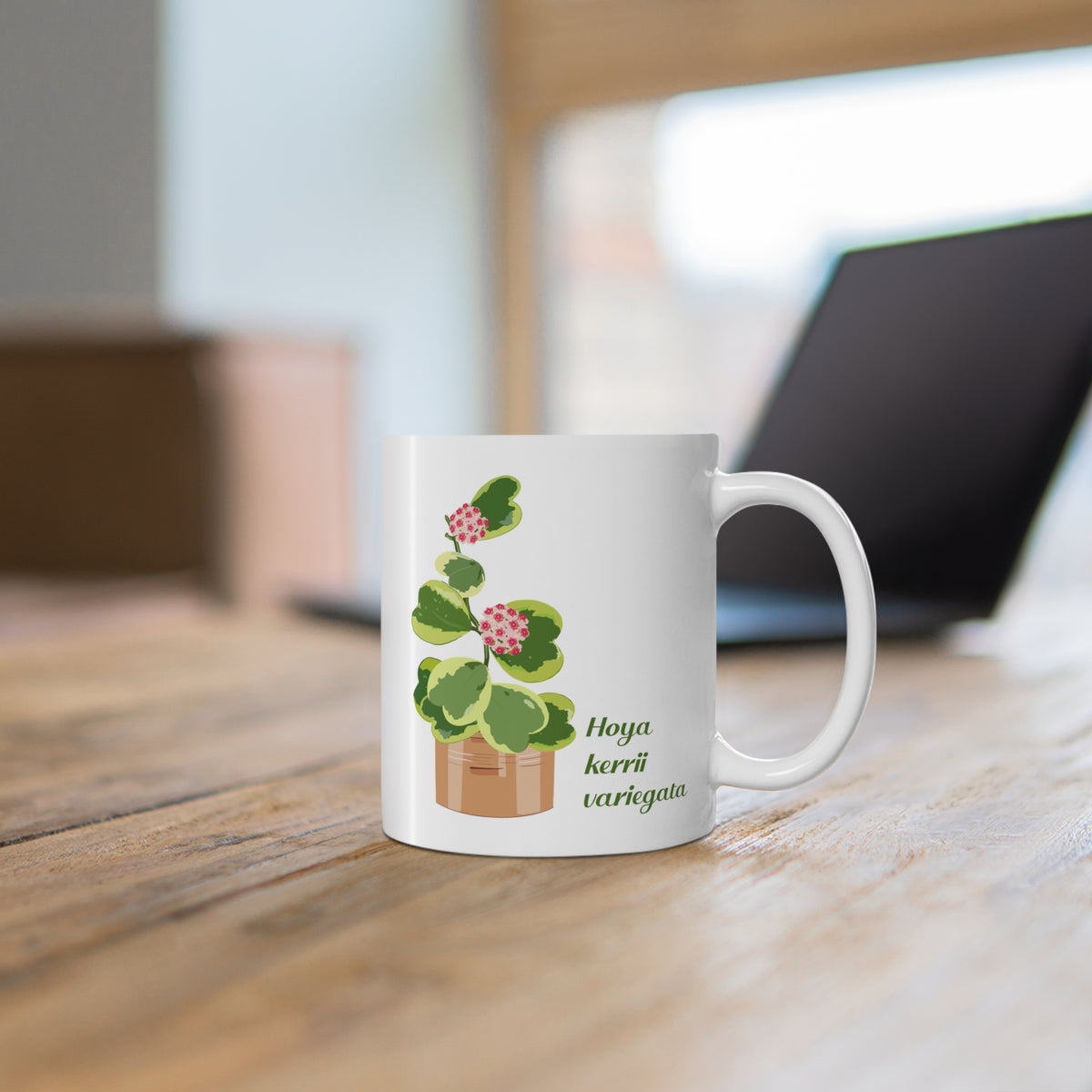 Blooming Hoya Kerrii Variegata Plant Lover Mug - White