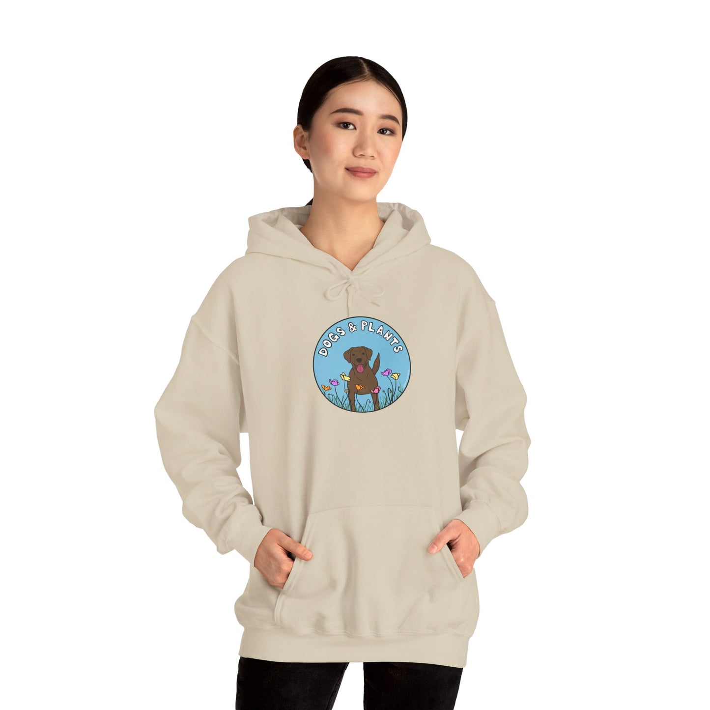 Dogs & Plants Hoodie for Brown Lab & Plant Lovers - Sand