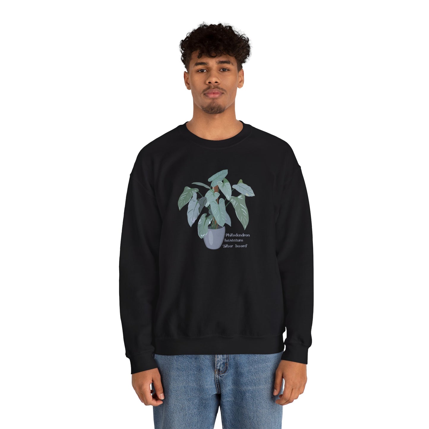 Philodendron Hastatum Silver Sword Plant Lover Crewneck Sweatshirt - Black