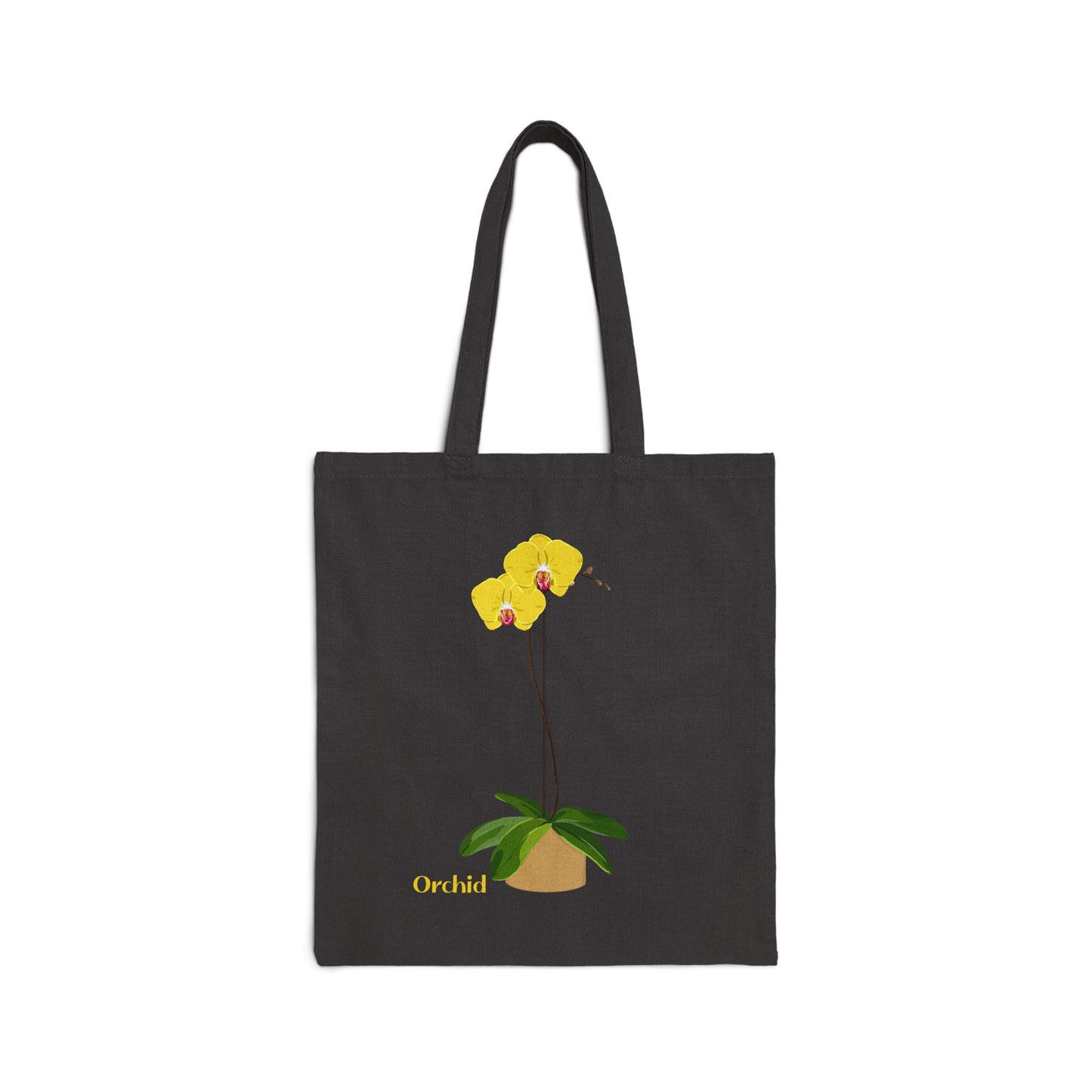 Yellow Orchid Plant and Flower Lover Canvas Tote Bag - Black
