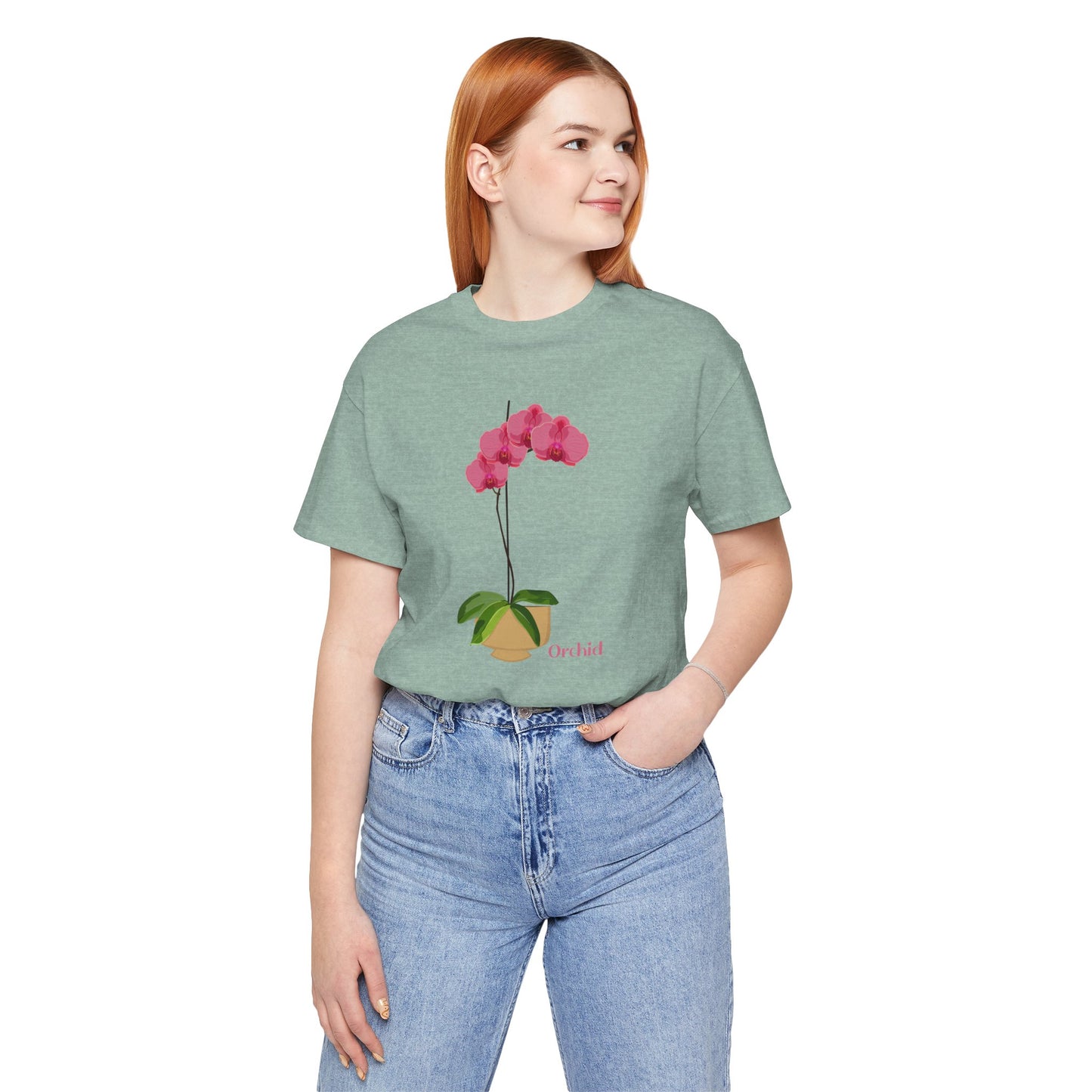 Pink Orchid T-Shirt for Plant and Flower Lovers - White, Tan, Mauve, Green or Blue