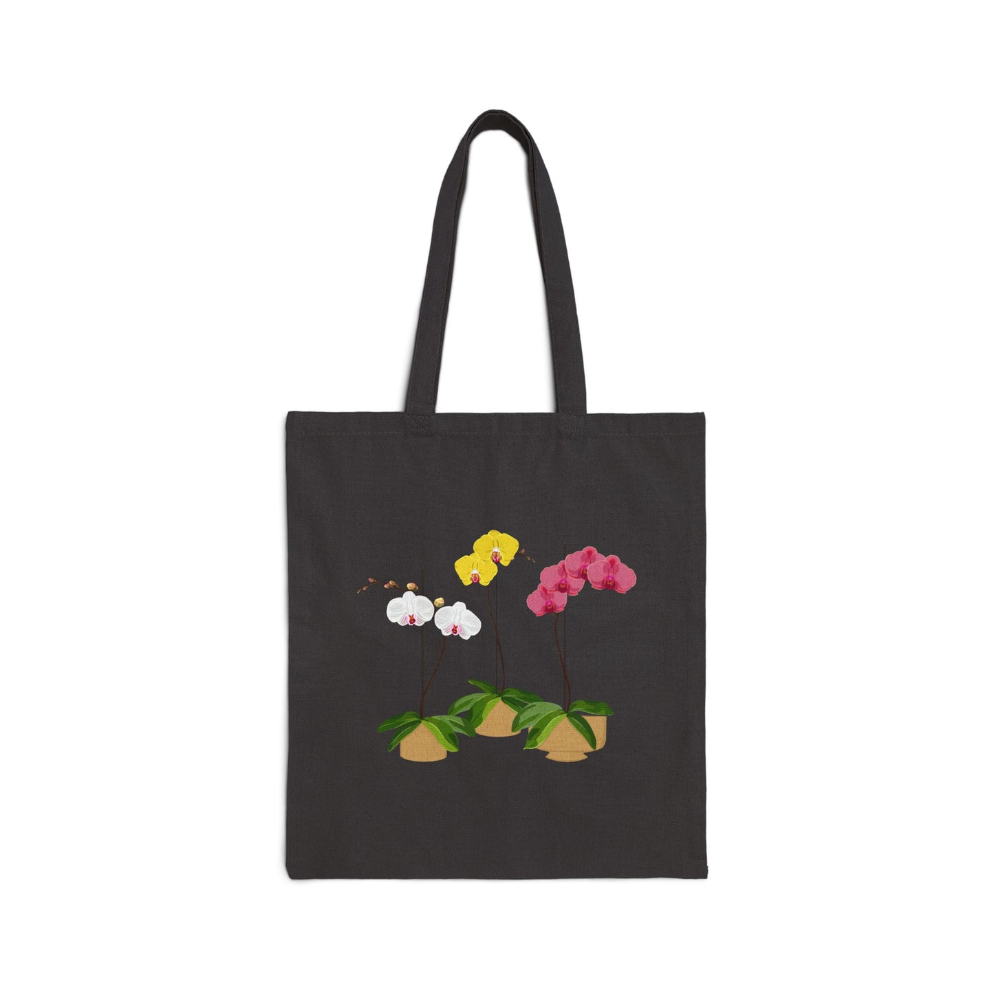Colorful Orchid Trio Plant and Flower Lover Canvas Tote Bag - Black