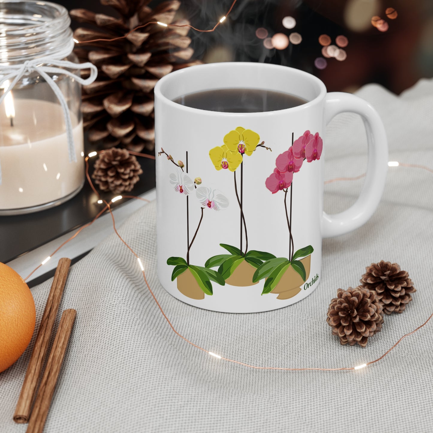Colorful Orchid Trio Plant and Flower Lover Mug - White