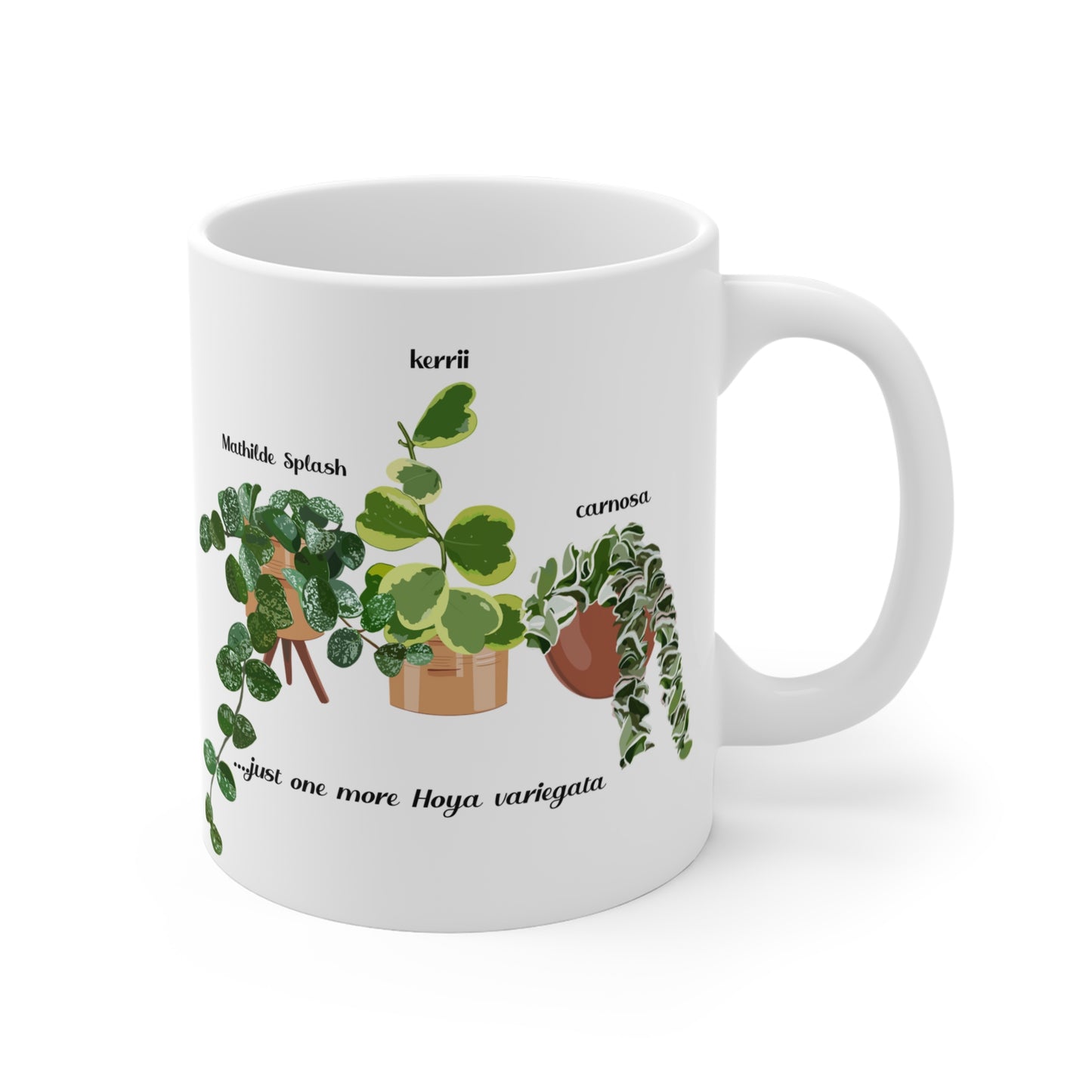 Hoya Mathilde Splash, Kerrii Variegata and Carnosa Hindu Rope Trio Plant Lover Mug - White