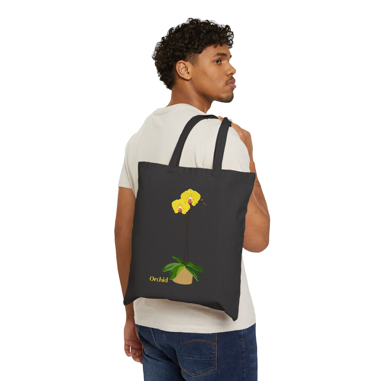 Yellow Orchid Plant and Flower Lover Canvas Tote Bag - Black
