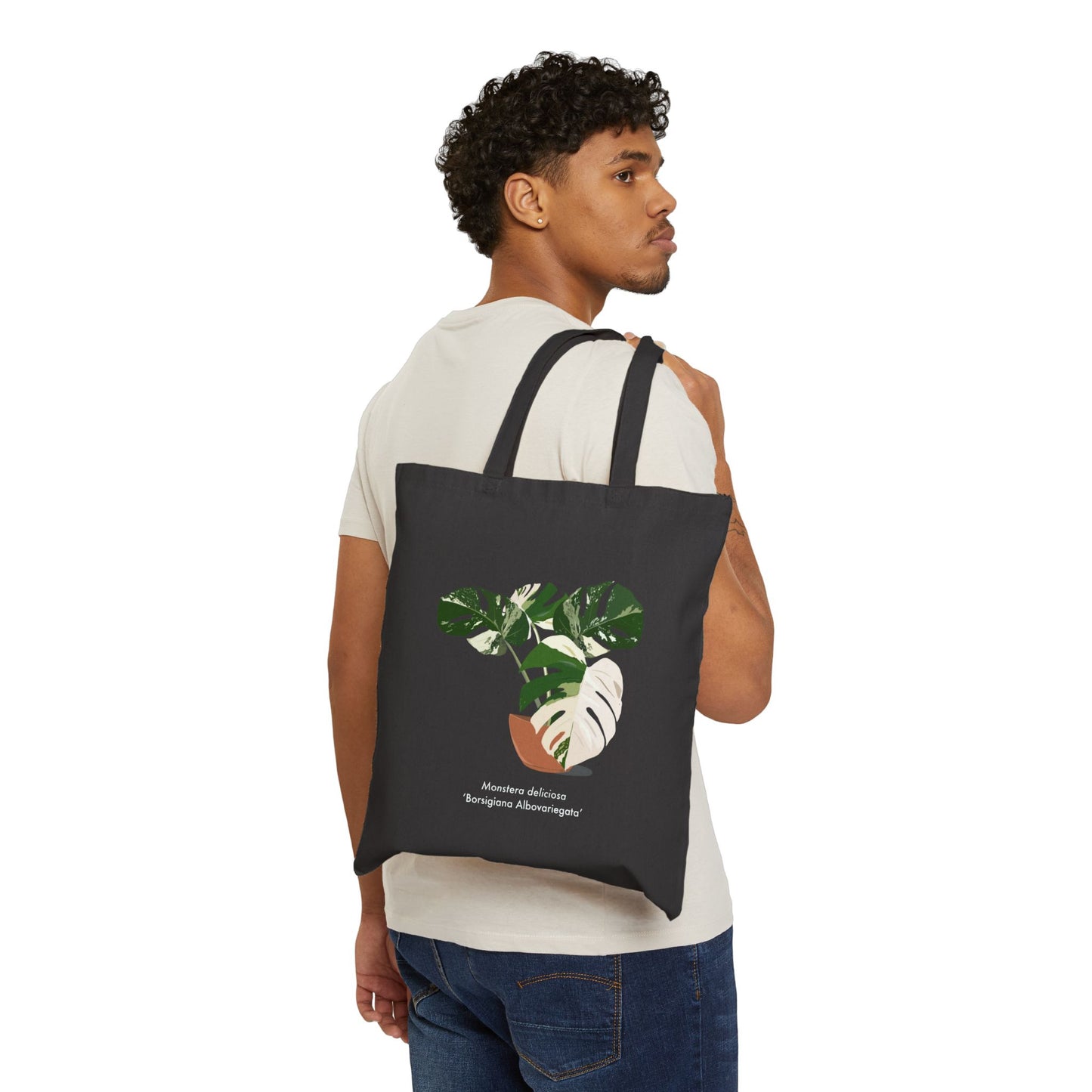 Monstera Deliciosa Borsigiana Albovariegata Canvas Tote Bag - Black
