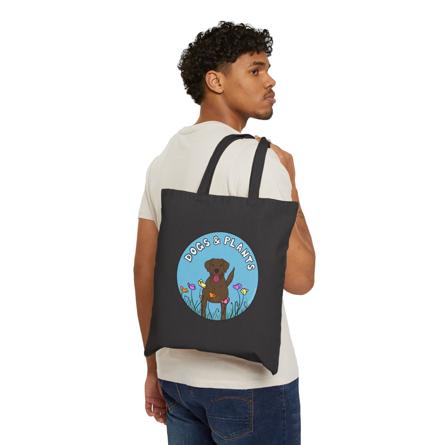 Dogs & Plants Brown Lab & Plant Lover Canvas Tote Bag - Black