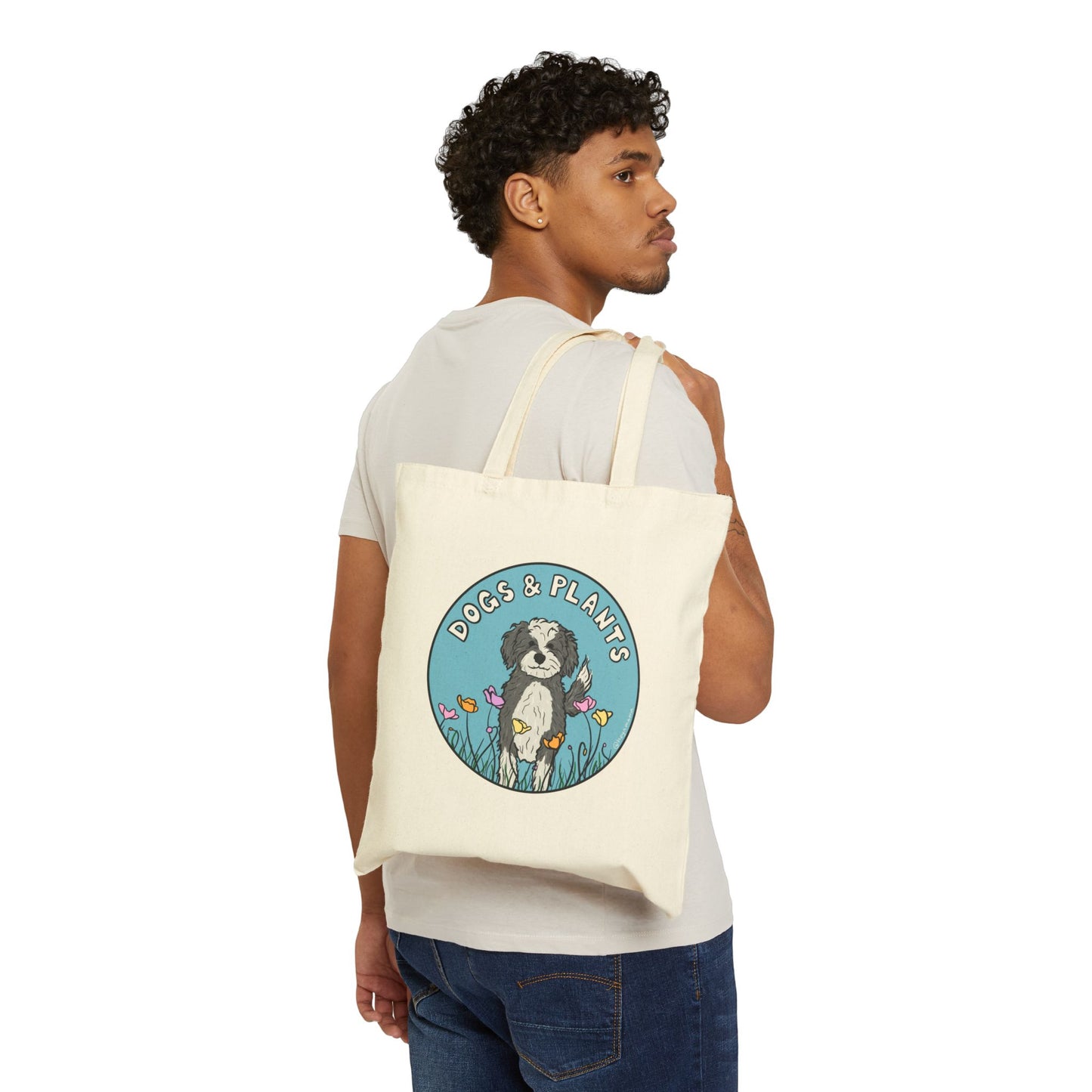Dogs & Plants Doodle & Plant Lover Canvas Tote Bag