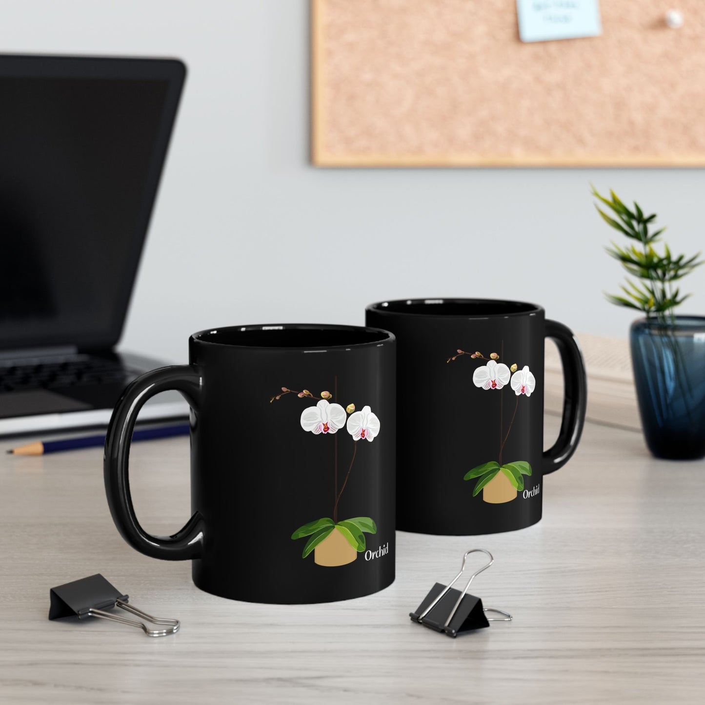 White Orchid Plant and Flower Lover Mug - Black