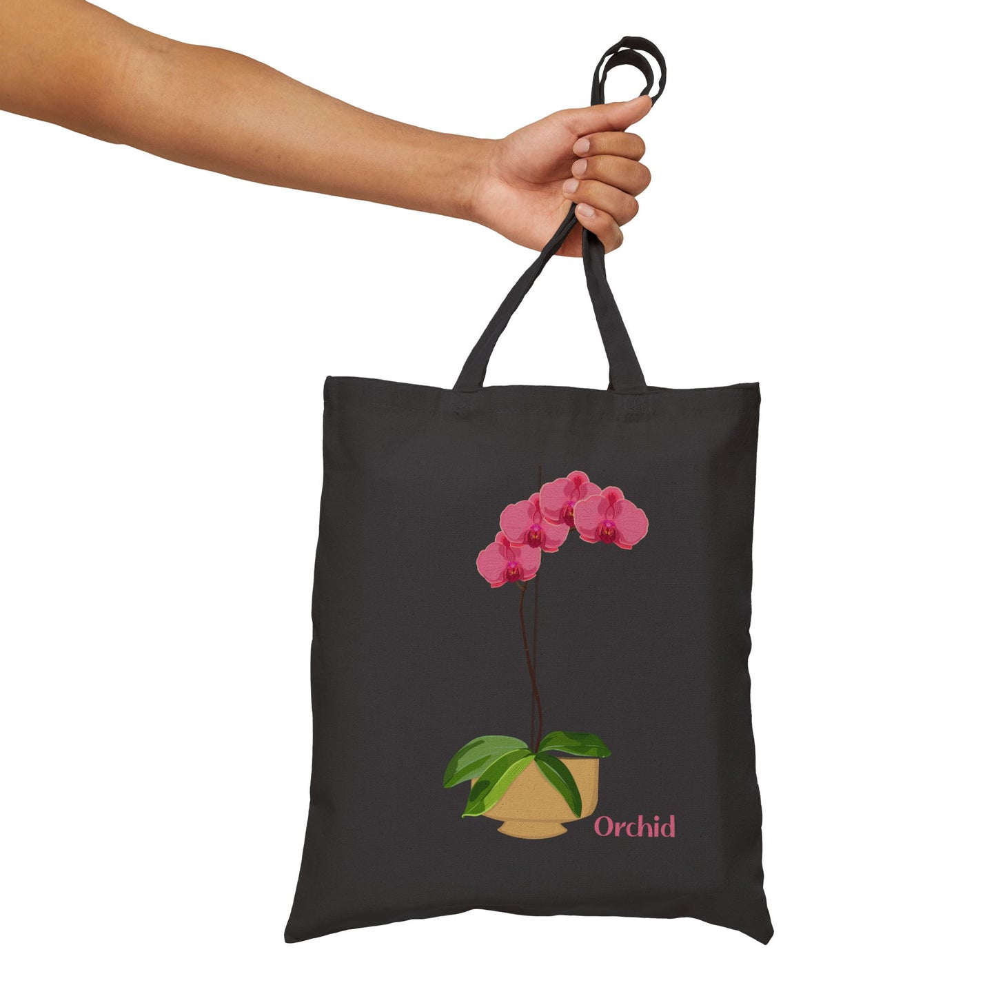 Pink Orchid Plant and Flower Lover Canvas Tote Bag - Black