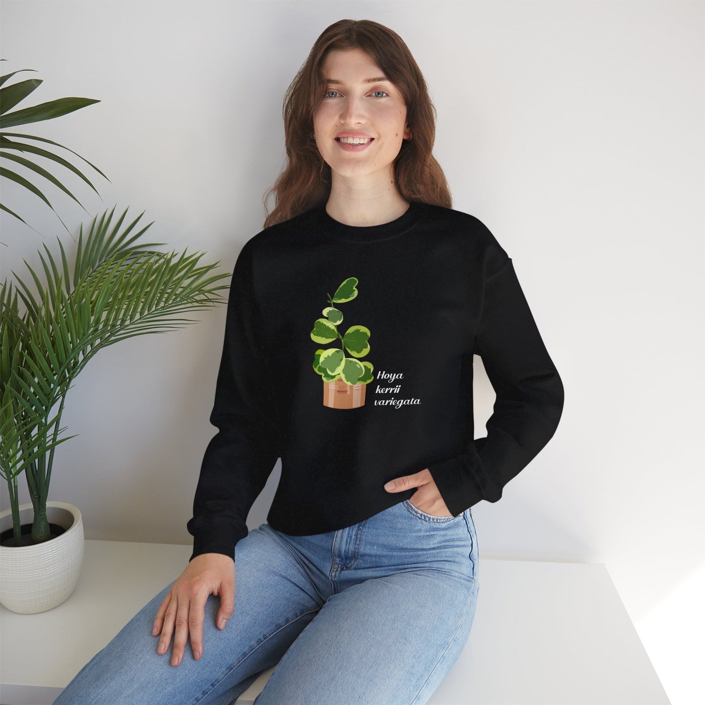 Hoya Kerrii Variegata Plant Lover Crewneck Sweatshirt - Black