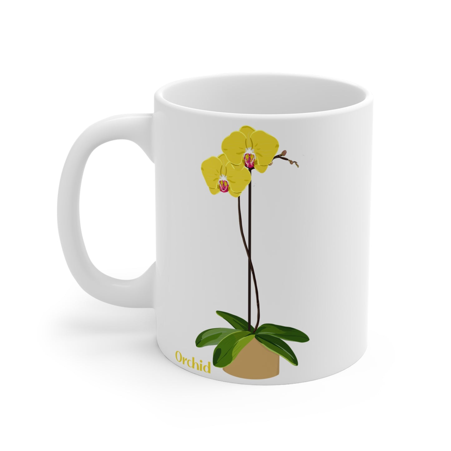 Yellow Orchid Plant and Flower Lover Mug - White