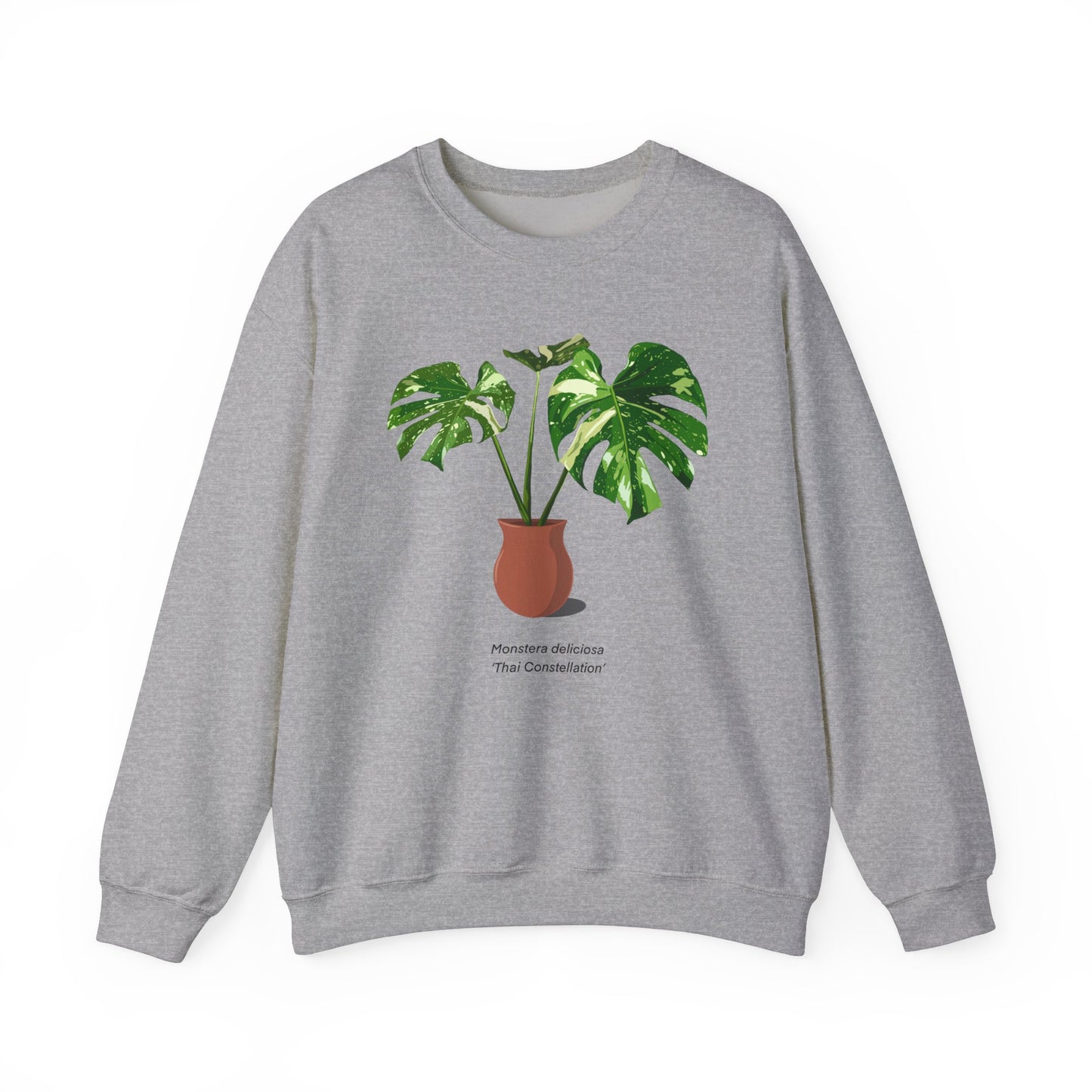 Monstera Deliciosa Thai Constellation Plant Lover Crewneck Sweatshirt - Grey