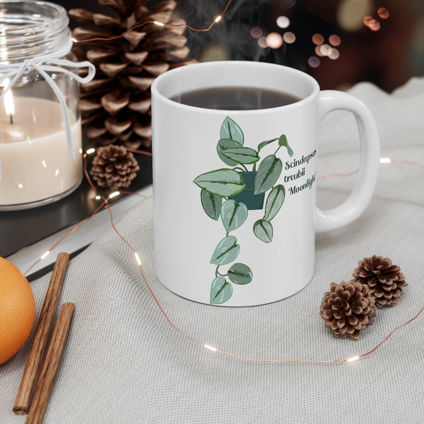 Scindapsus Treubii "Moonlight" Plant Lover Mug - White