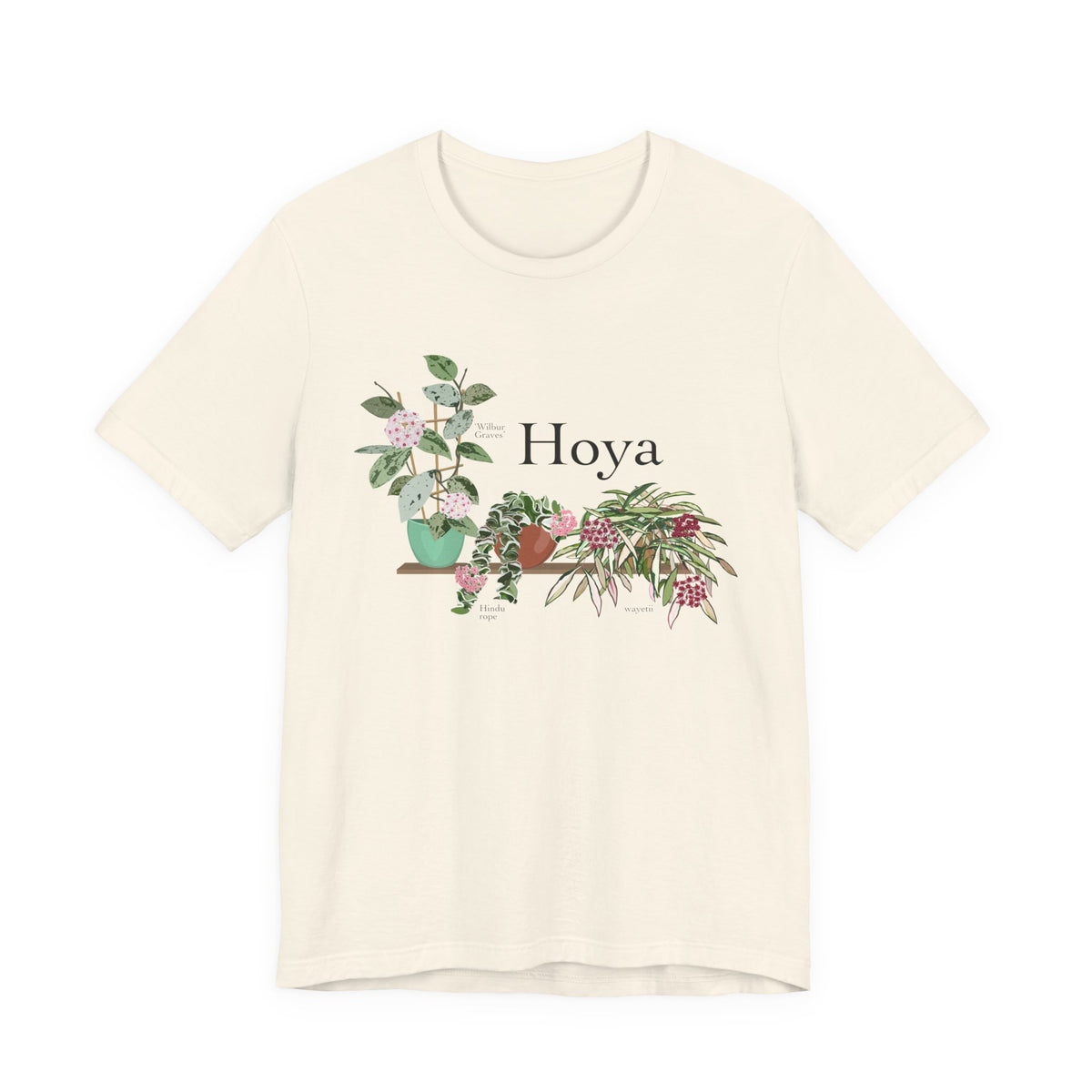 Hoya Hindu Rope, Carnosa, & Wayetii Trio T-Shirt for Plant Lovers - White, Natural
