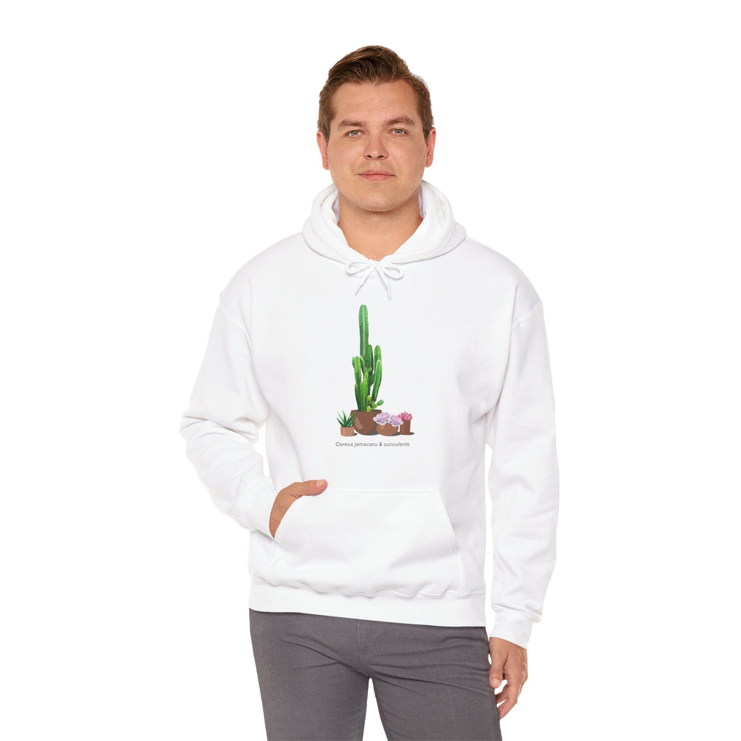 Cactus Jamacaru & Succulents Plant Hoodie - White