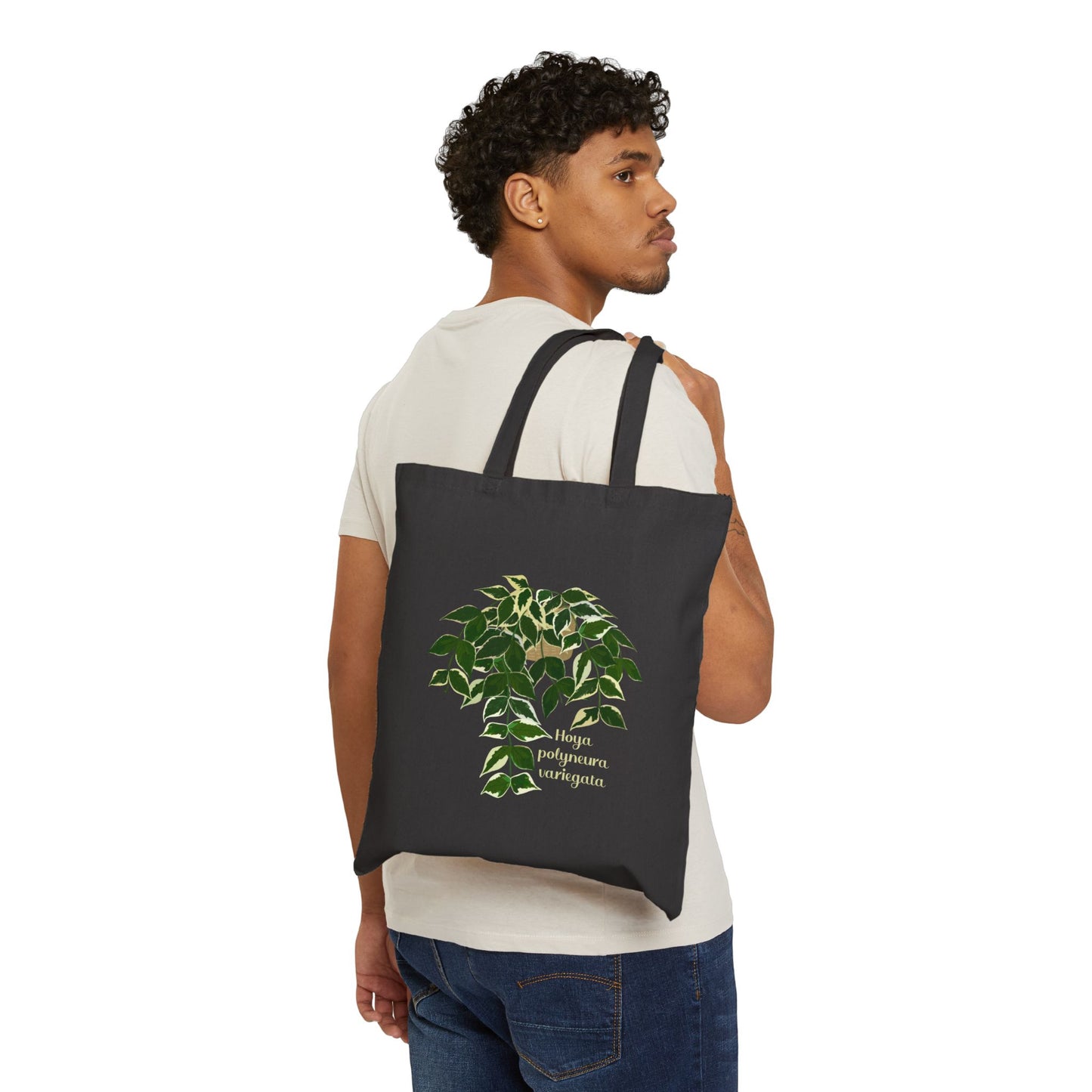 Hoya Polyneura Variegata Canvas Tote Bag - Black