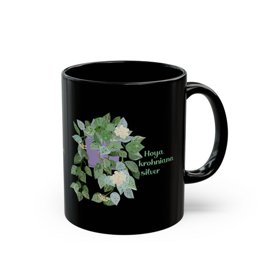 Blooming Hoya Krohniana Silver Plant Lover Mug - Black