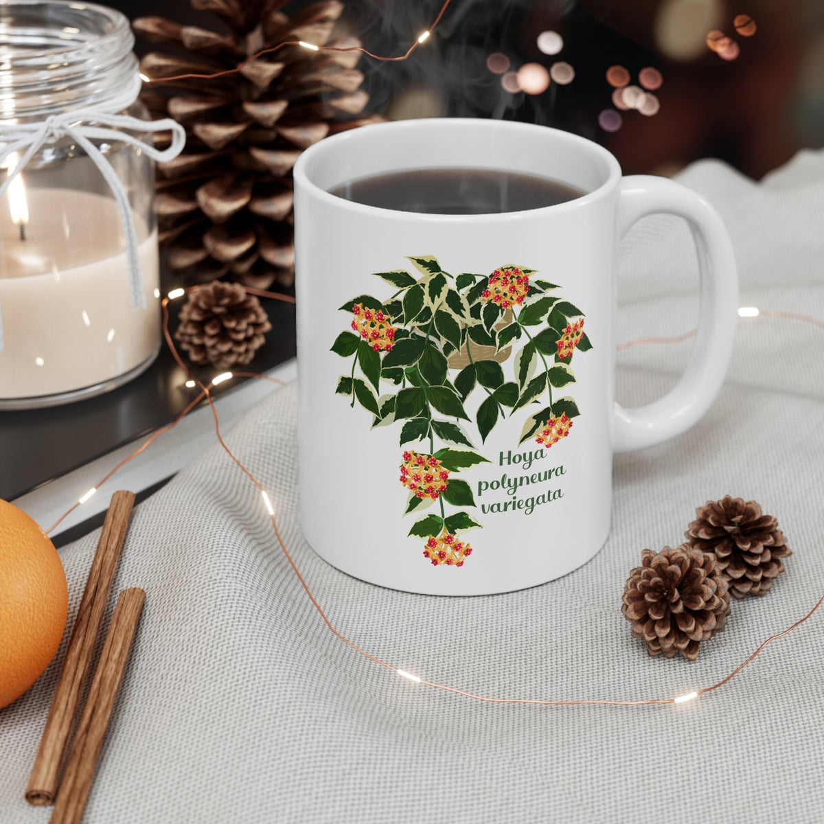 Blooming Hoya Polyneura Variegata Plant Lover Mug - White