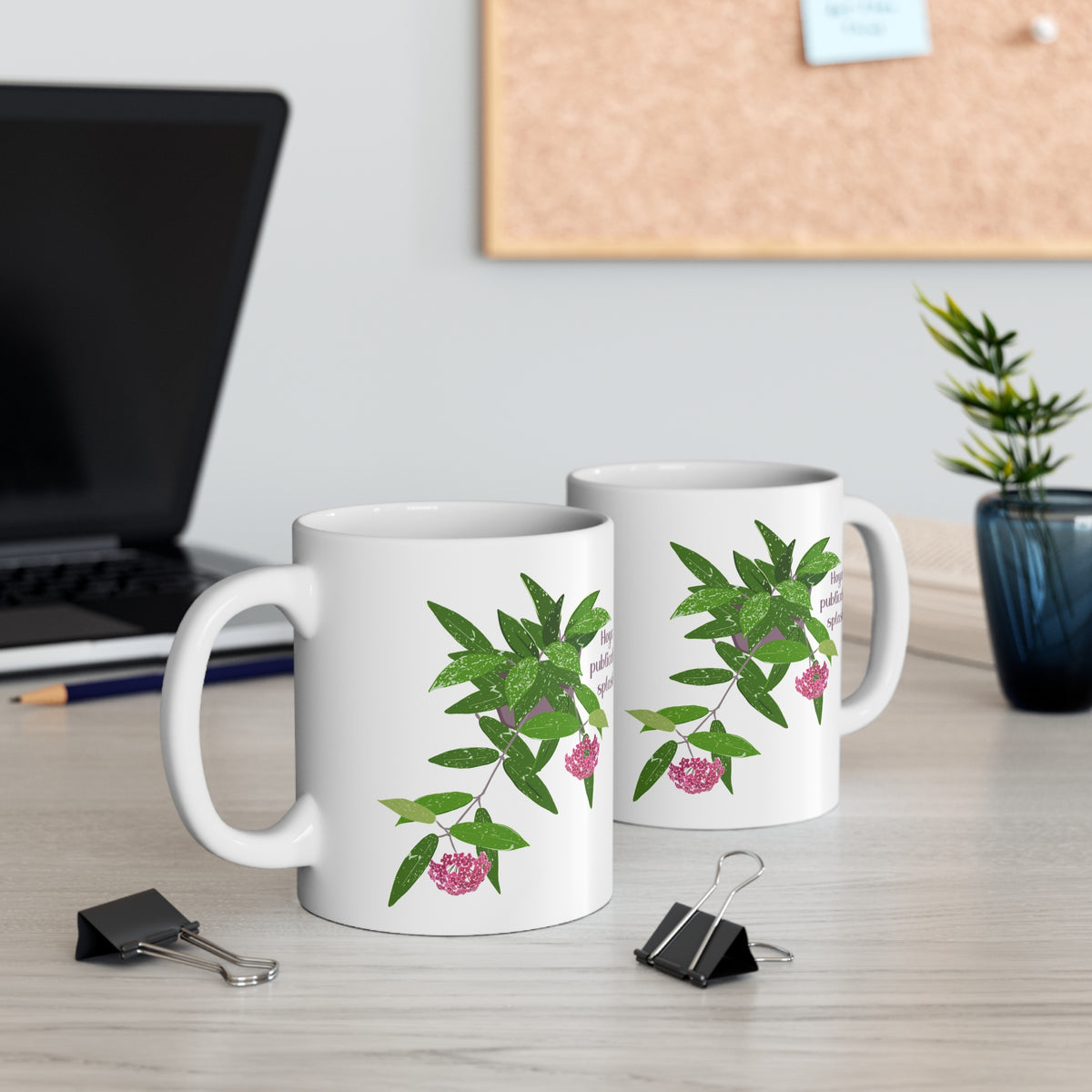 Blooming Hoya Publicalyx Splash Plant Lover Mug - White