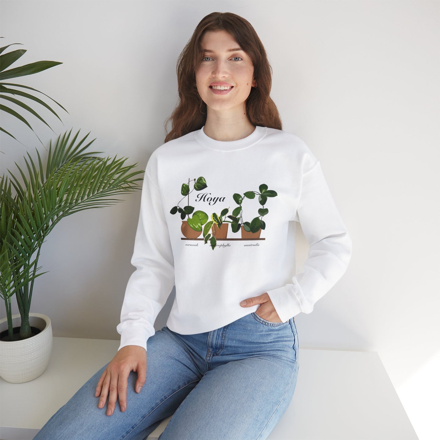 Hoya Sarawak, Macrophylla and Australis Trio Plant Lover Crewneck Sweatshirt - White