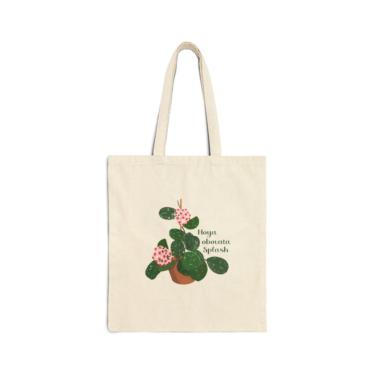 Blooming Hoya Obovata Splash Canvas Tote Bag | Potted Houseplant Illustration, Plant Lover Tote