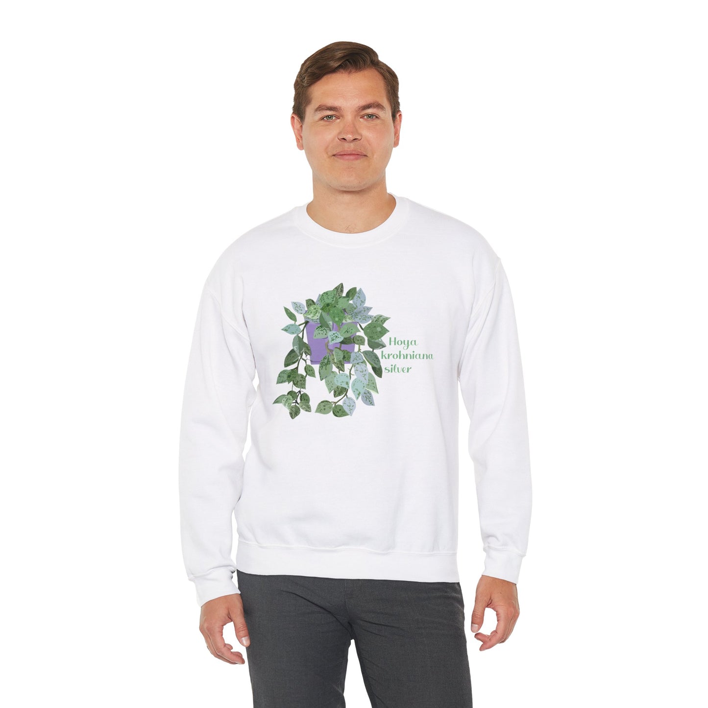 Hoya Krohniana Silver Plant Lover Crewneck Sweatshirt - White