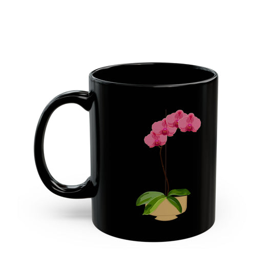 Pink Orchid Plant and Flower Lover Mug - Black