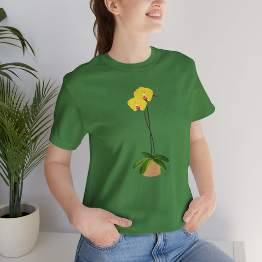 Yellow Orchid T-Shirt for Plant and Flower Lovers - White, Peach, Green or Blue