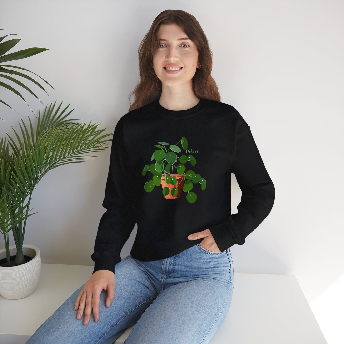 Pilea Peperomioides 'Chinese Money Plant' Plant Lover Crewneck Sweatshirt - Black