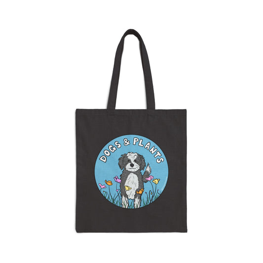Dogs & Plants Doodle & Plant Lover Canvas Tote Bag  - Black