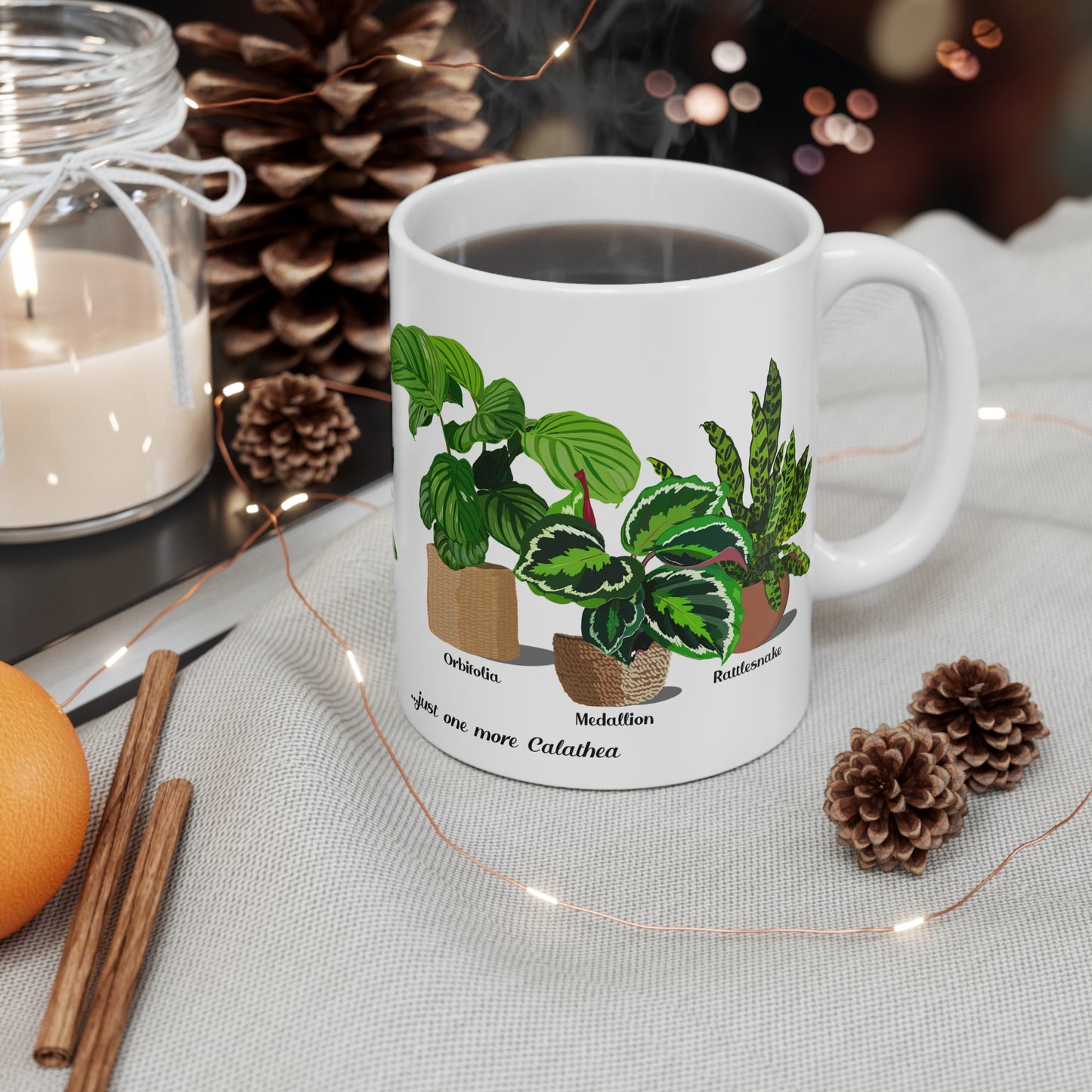 Calathea Orbifolia, Medallion and Rattlesnake Trio Plant Lover Mug - White