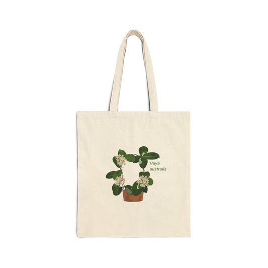 Blooming Hoya Australis Canvas Tote Bag | Potted Houseplant Illustration, Plant Lover Tote