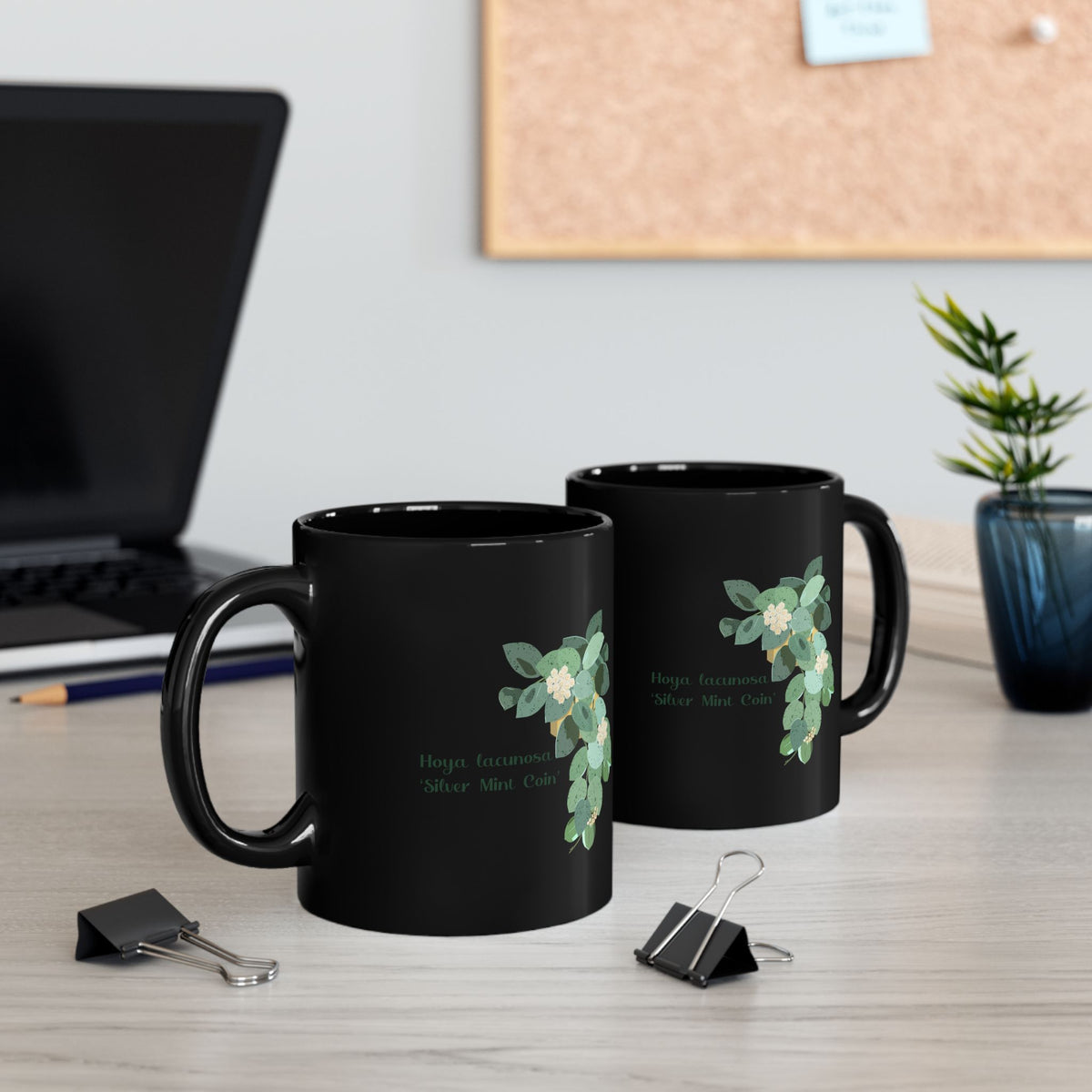 Blooming Hoya Lacunosa 'Silver Mint Coin' Plant Lover Mug - Black