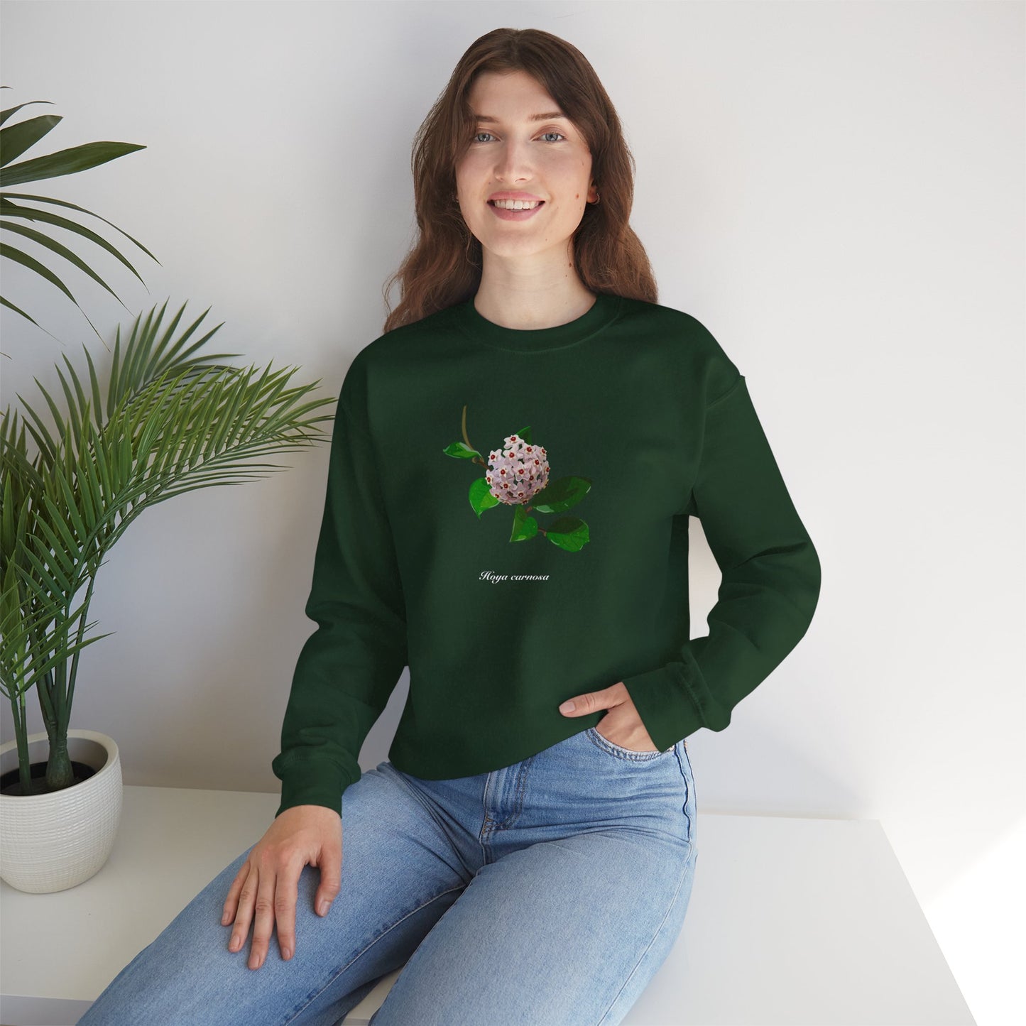 Hoya Carnosa in Bloom Plant Lover Crewneck Sweatshirt - Forest Green