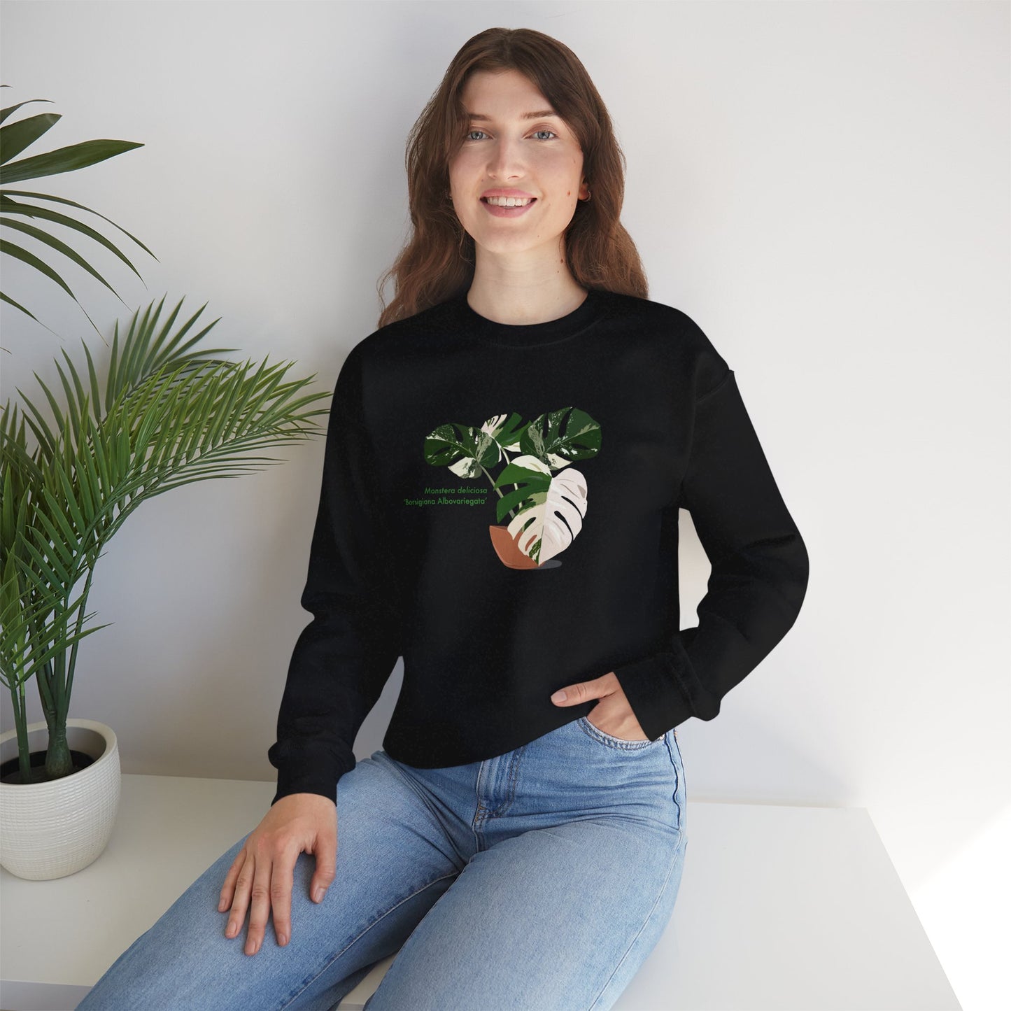 Monstera Deliciosa Borsigiana Albovariegata Plant Lover Crewneck Sweatshirt