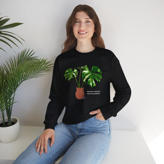 Monstera Deliciosa Thai Constellation Plant Lover Crewneck Sweatshirt - Black