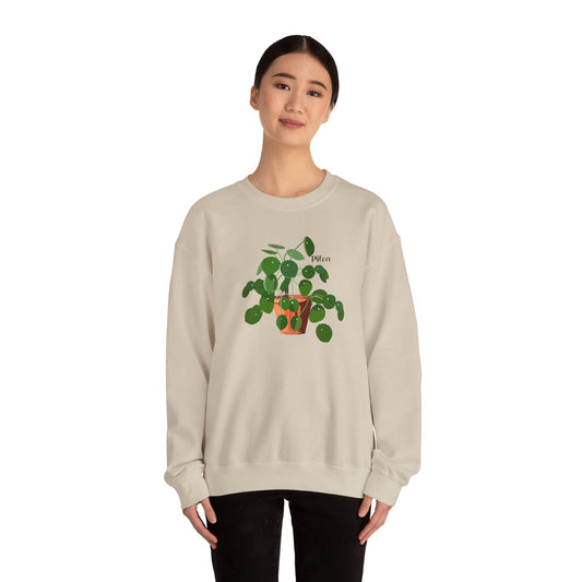 Pilea Peperomioides 'Chinese Money Plant' Plant Lover Crewneck Sweatshirt - Beige