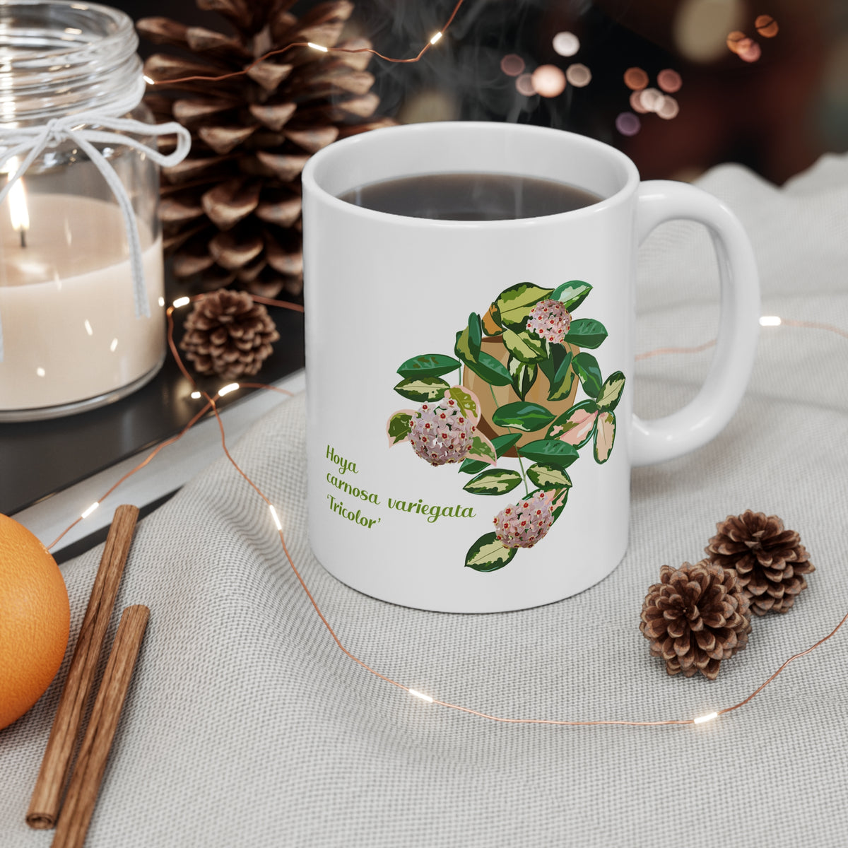 Blooming Hoya Carnosa Variegata 'Tricolor'  Plant Lover Mug - White