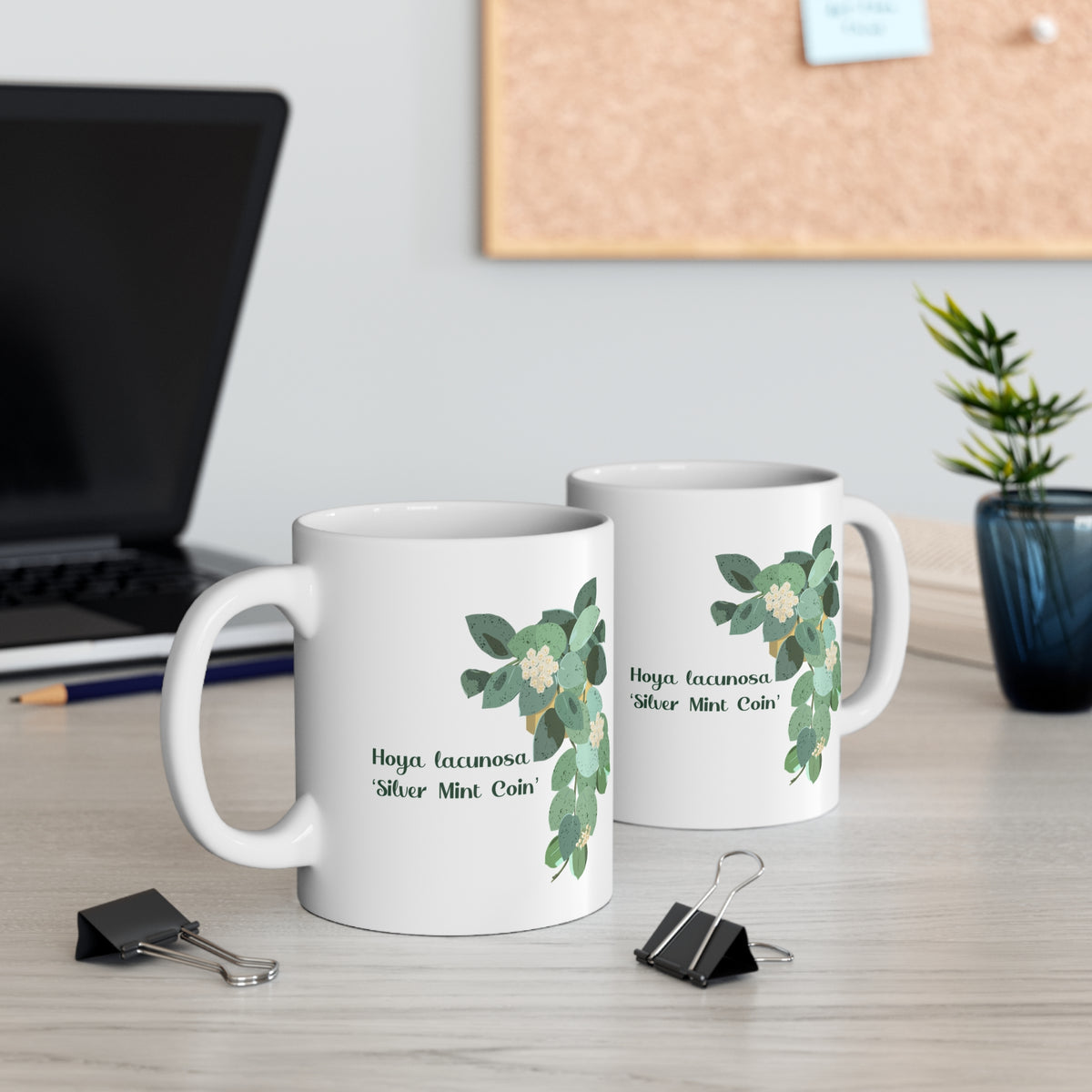 Blooming Hoya Lacunosa 'Silver Mint Coin' Plant Lover Mug - White